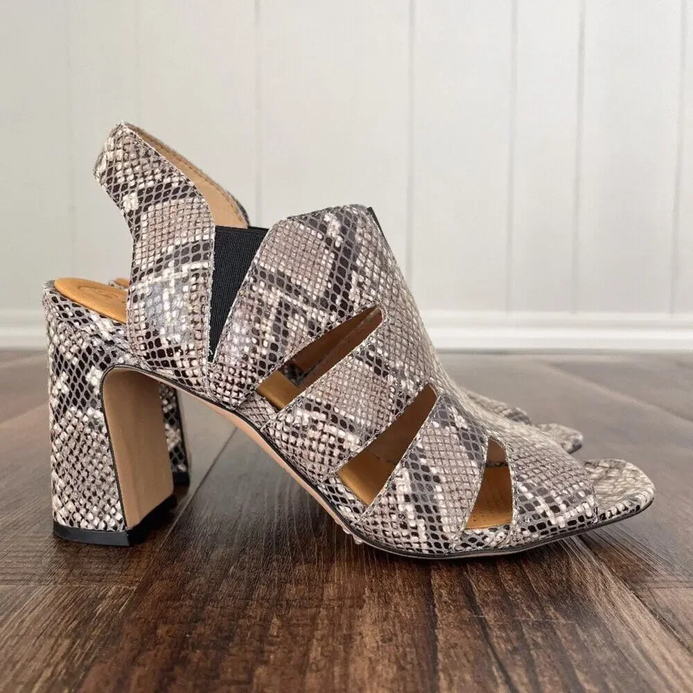 Corso Como Strappy Slingback Sandal Snakeskin Embossed Block Heel Size 7 Multi